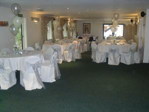 The room where the wedding breakfast will be - we'll be doing it buffet style. Here it is set up for far fewer than we will have