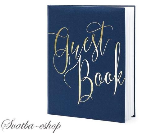 Kniha hostů tmavě modrá se zlatým nápisem Guest Bo - Obrázek č. 1
