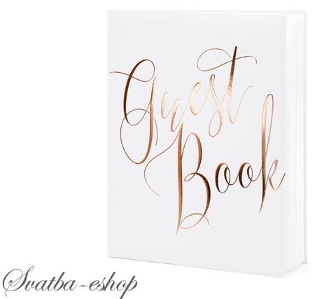 Kniha hostů bílá s růžovozlatým nápisem Guest Book - Obrázek č. 1