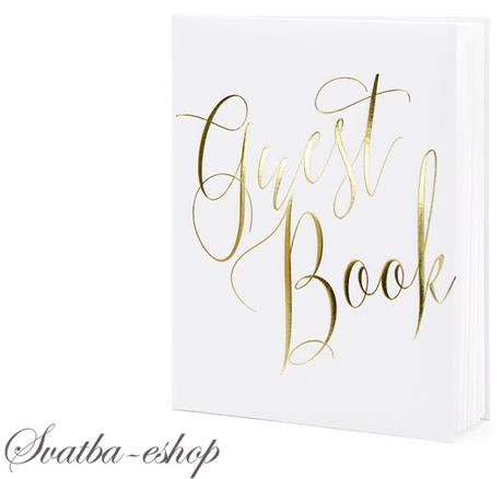 Kniha hostů bílá se zlatým nápisem Guest Book - Obrázek č. 1