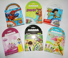 Mini colouring books for kids boxes.