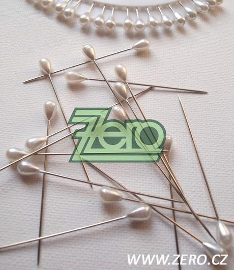 Špendlíky ozdobné "perla" 5cm (30 ks) - bílá metal - Obrázek č. 1