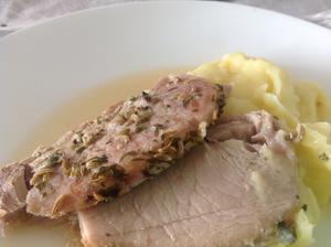 Pečeně na fenyklu, bramborovo-celerová kaše