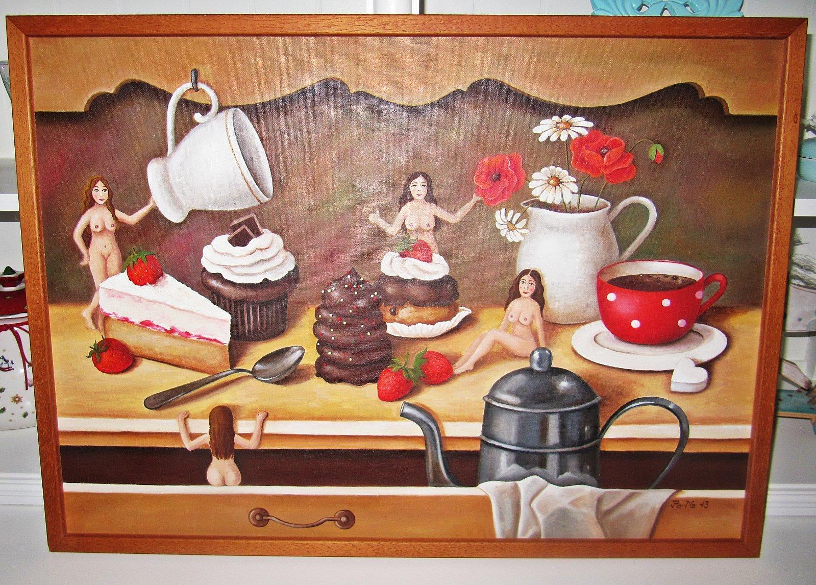 Cukráreň obraz, olejomaľba 73 cm x 53 cm - Obrázok č. 4