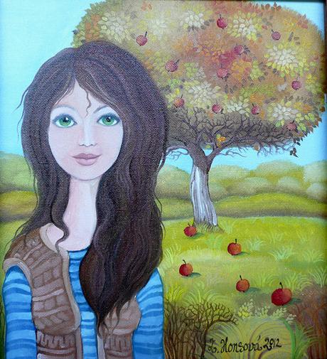 Obraz dievčatko a jabloň - olejomaľba Zuzana Honsová - Obrázok č. 1