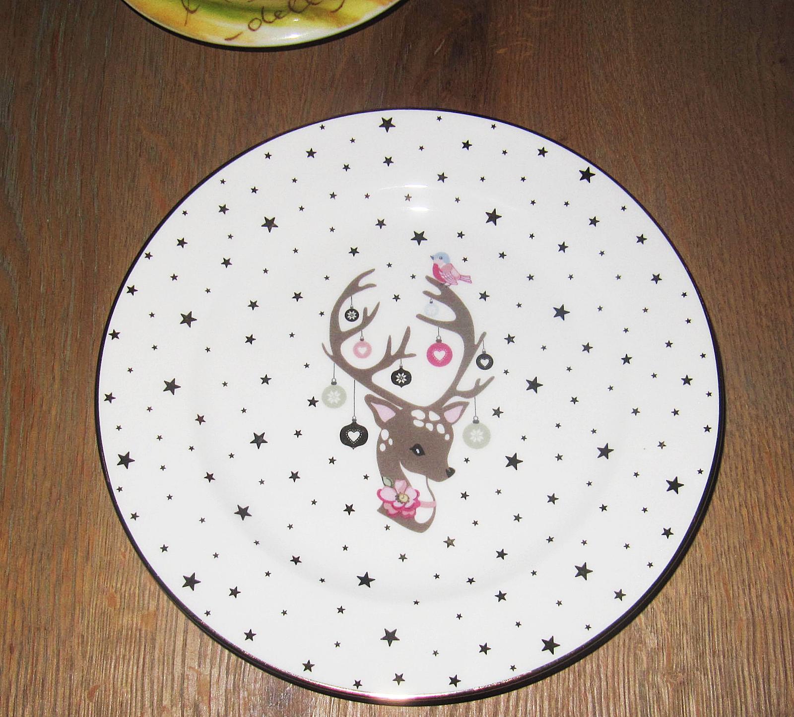 Vianočný tanier jelenček - porcelán, priemer 20,5 cm - Obrázok č. 1