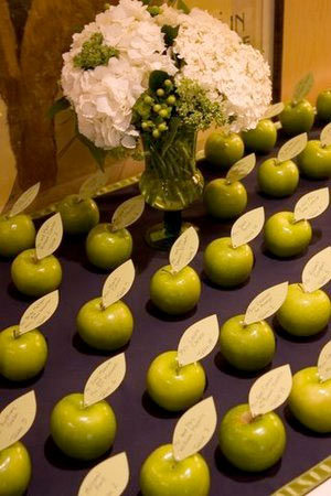 Představy... 18. 6. 2011 - Kde asi sehnat tolik krásných zelených neomlácených jablíček? :-) asi zůstaneme u klasických jmenovek... ale nápad je to perfektní :-)