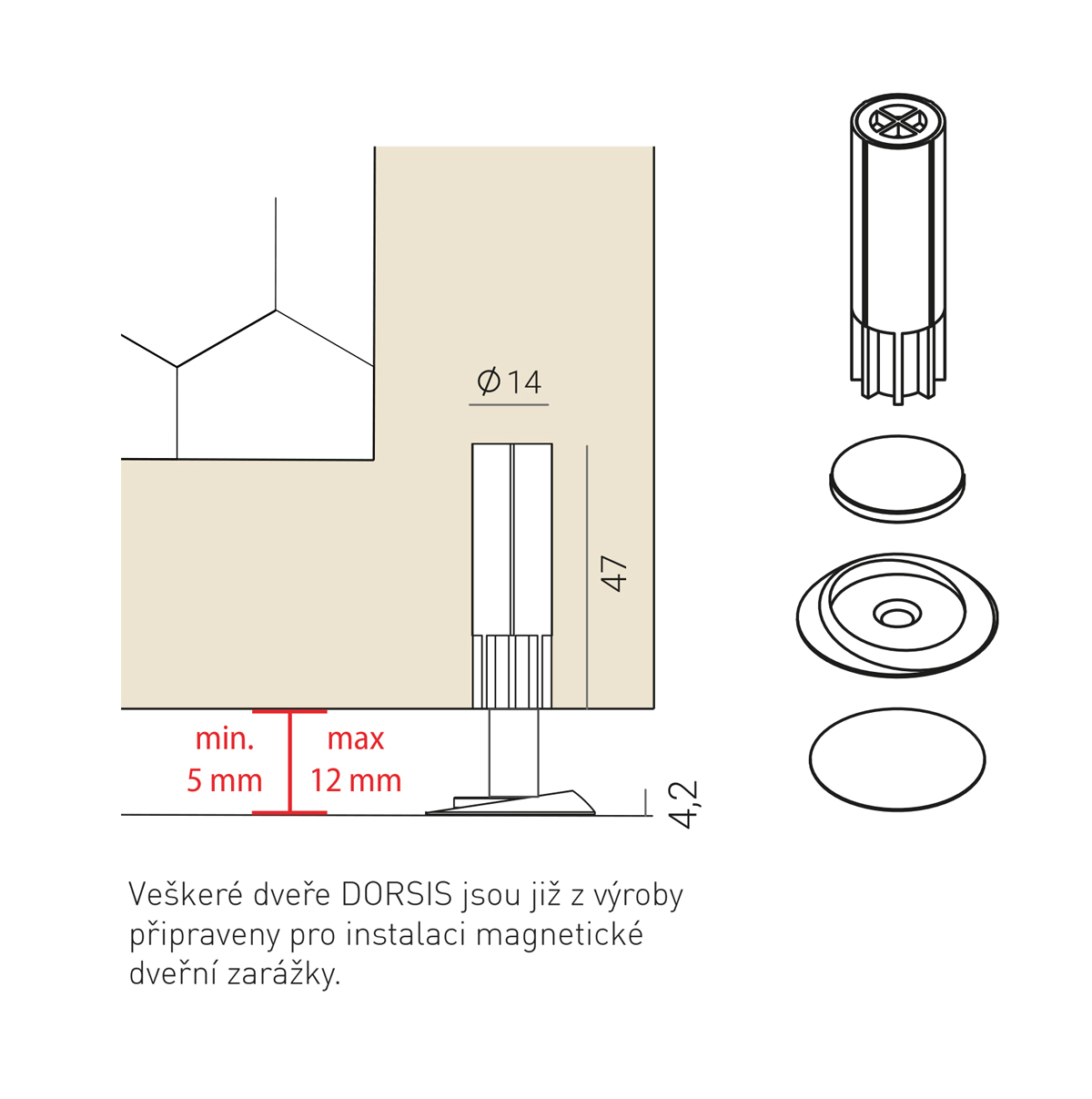DORSIS NEO MAGNETIC - skrytá magnetická dveřní zarážka (doraz dveří) - Obrázek č. 1