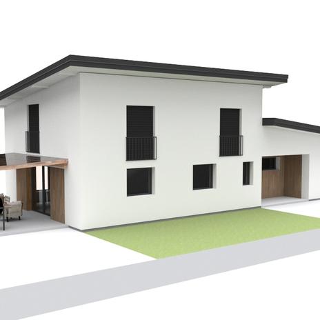 Návrh minimalistickej fasády, prístavby garáže a pergoly