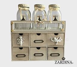 organizer Dorset - Wooden Shabby Chic Vintage 6 Drawer with Jars Mini Storage Organiser amazon 30 eur