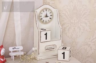 hodiny a kalendar do malej chodby Vintage Wooden Perpetual Block Calendar & Clock Decorative Stand Desk Office 19 eur www.wish