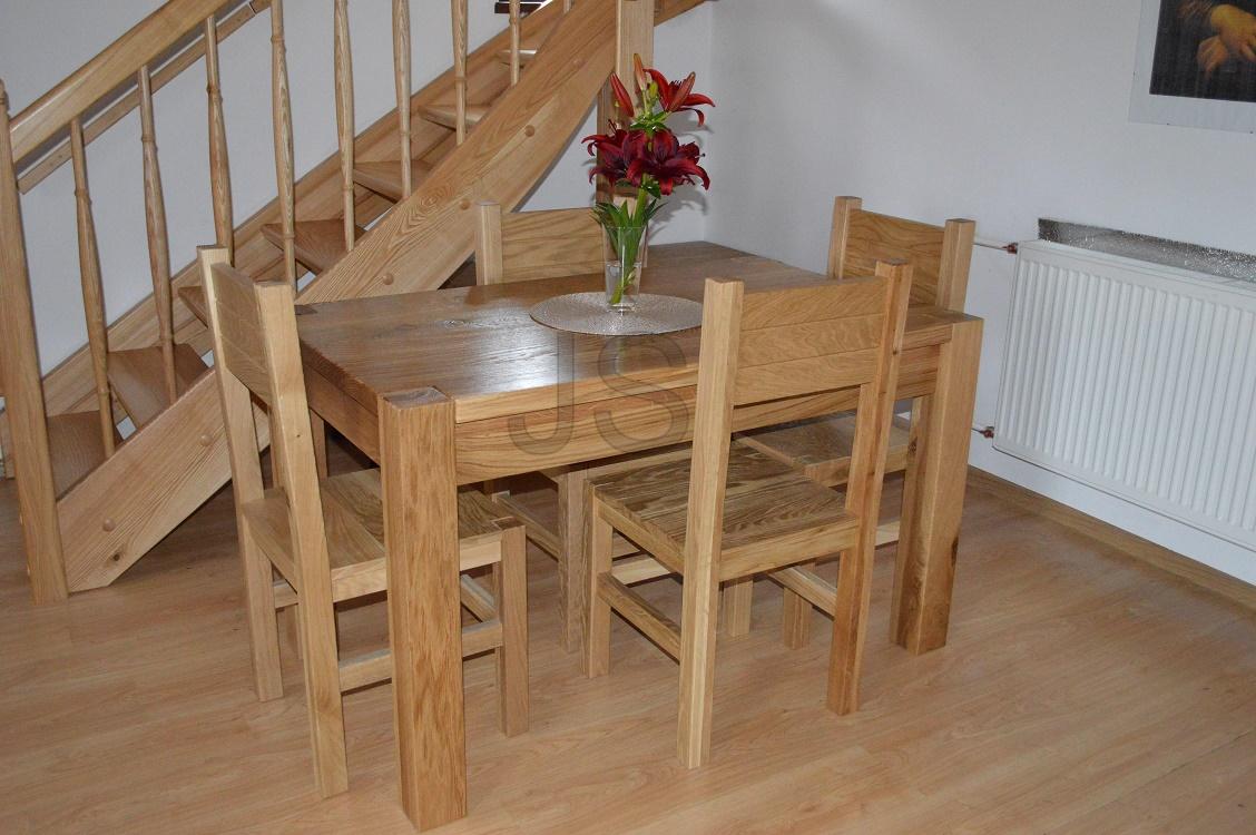 Jedálenské stoly z masívu - Jedálenský set - dub prírodný kartáčovaný, stôl 130x80 cm
