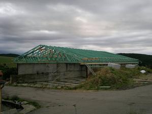 Právě pracujeme na silu.Montáž krovů.
