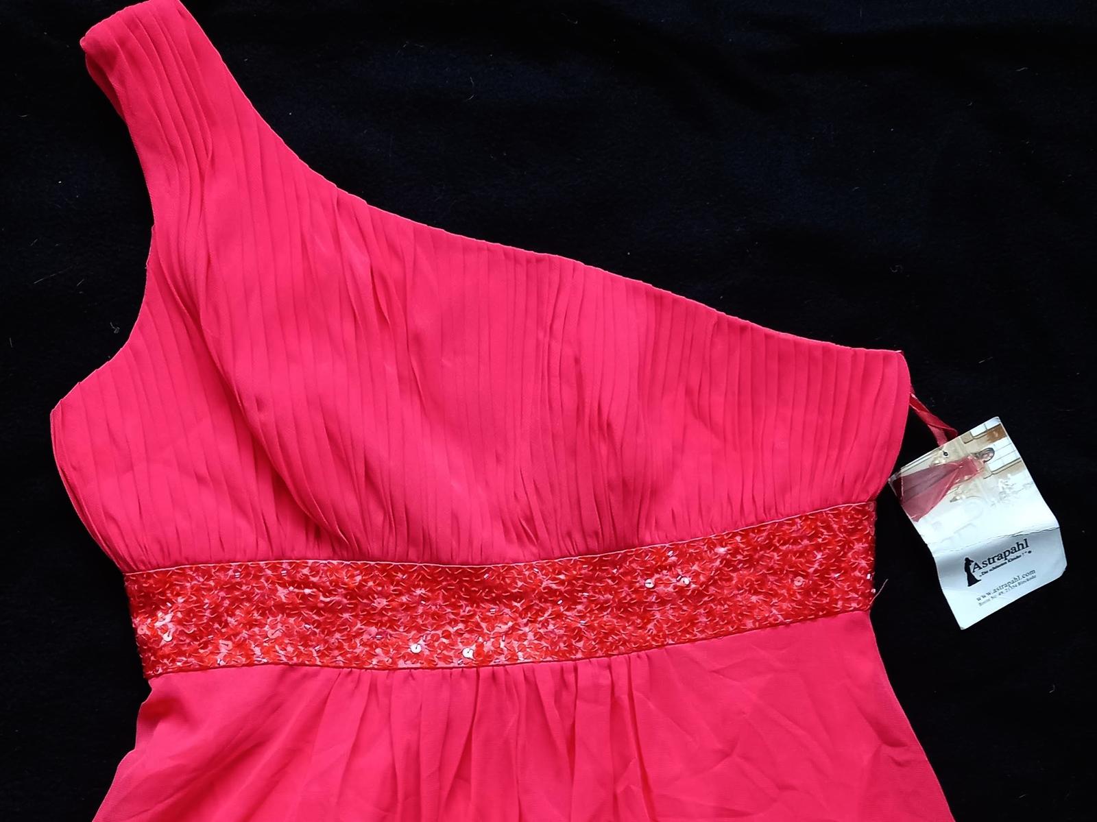 Dlouhé lososové plesové šaty na jedno rameno NOVÉ - Obrázek č. 1