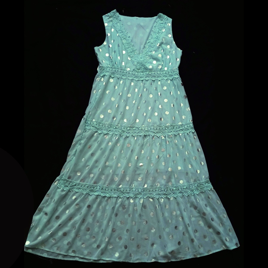 Zelené mint mátové dlouhé maxi šaty s puntíky 48 - Obrázek č. 1