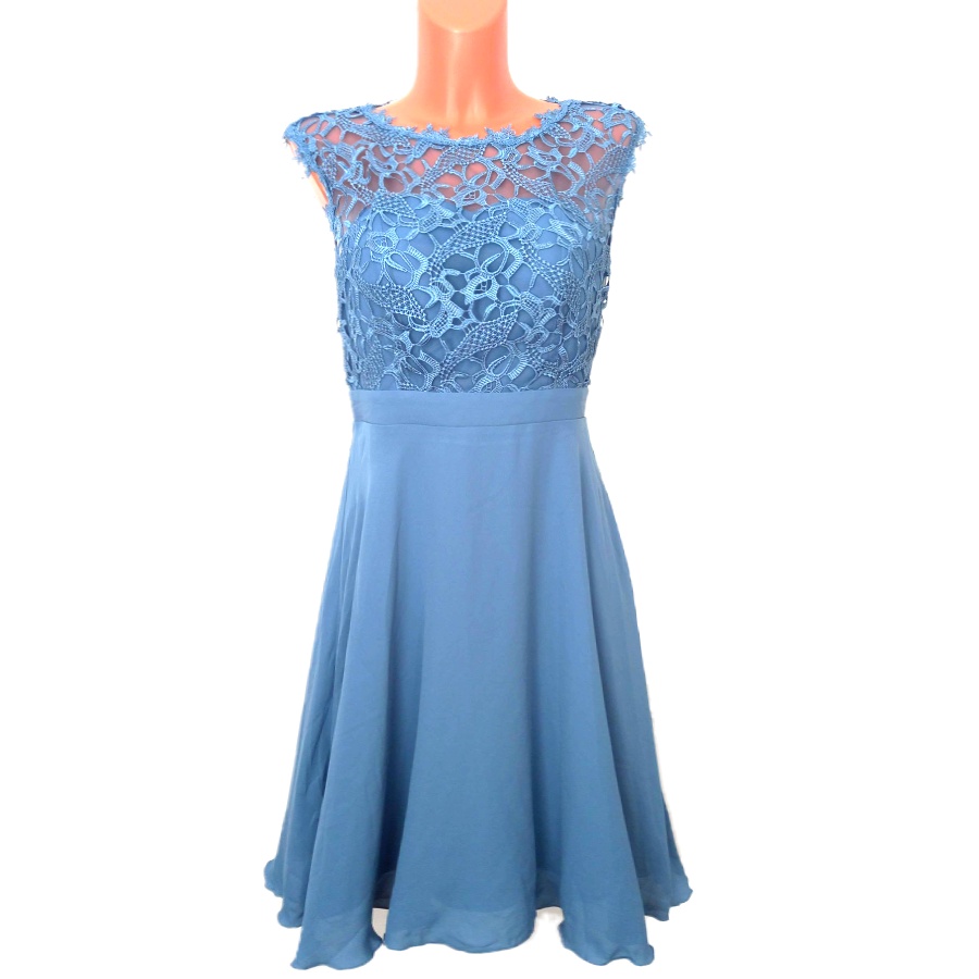 Modré společenské šaty s krajkou nové 42 - Obrázek č. 1