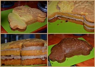 piškot + lehký čokokrém a potřeno nutelou, čeká se na potahovku