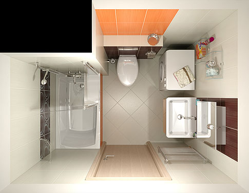 Inspirace pro rekonstrukci panelákového bytu - nakonec něco podobného, jen zrcadlově opačně a místo vany velký sprcháč ( 80x120 )