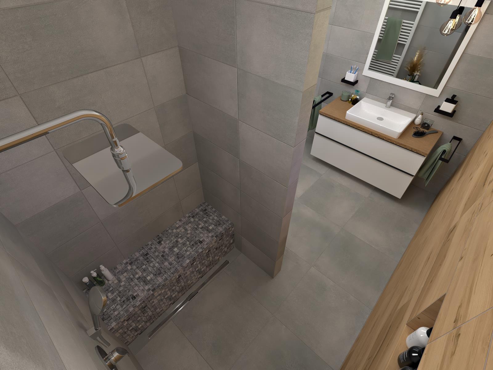 Vizualizace budoucí koupelny a wc - Pohled shora na sprchový kout