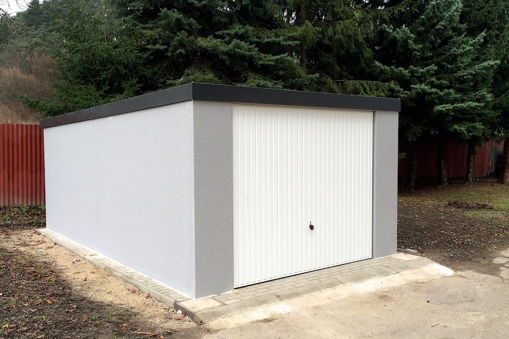 Montované garáže GARDEON - Garáž pre jedno auto so šedou omietkou a antracitovou strechou