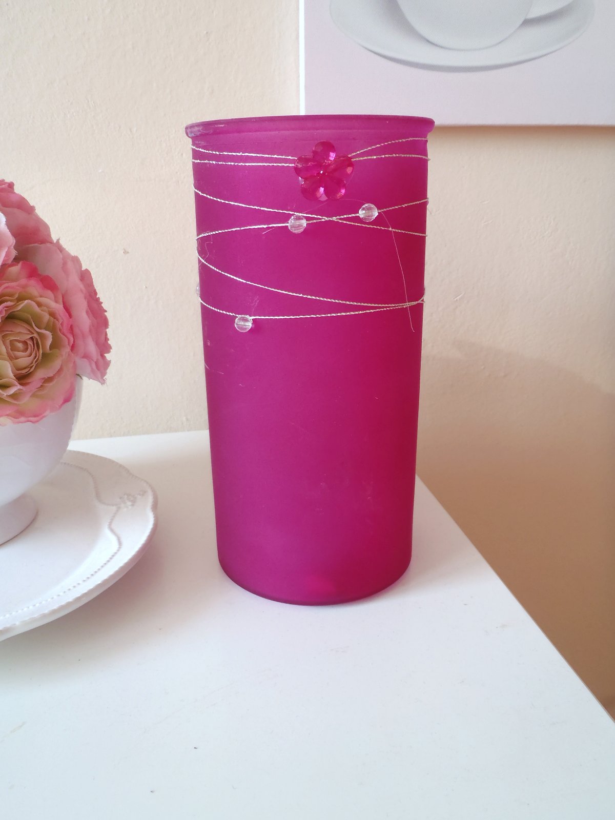 sklenená ružová váza - Obrázok č. 2
