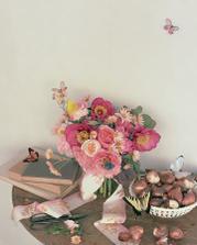 Garden posy with butterfiles - peonies, roses and daisies