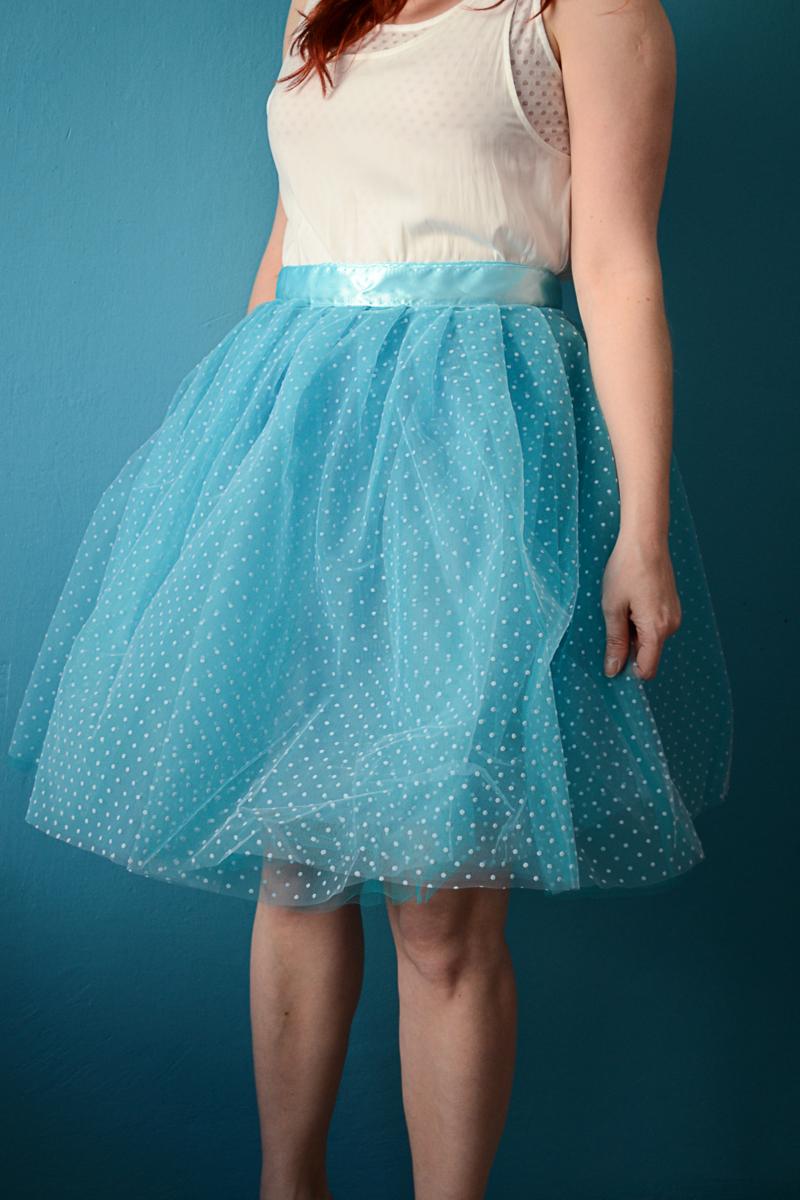 Tylová sukně Akari - modrá s puntíčky - Obrázek č. 1