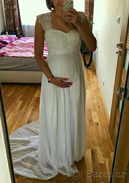 Těhotenské svatební šaty bílé barvy L-XXL - Obrázek č. 1