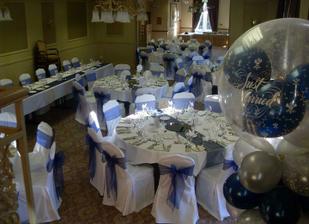 our venue with chair covers (ours will be a lighter blue)