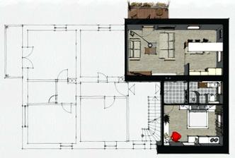 úpravy dispozície v penzióne, kde pôvodne boli len miniatúrne izbičky - 2. poschodie