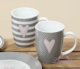 Porcelánový hrnček Srdce, veľký Nostalgické vintage hrnčeky na kakao alebo čaj so vzorom srdiečka-0,39l ,4,10e