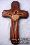 Drevený dubový krížik 22x14cm so srdiečkom - Obrázok č. 1