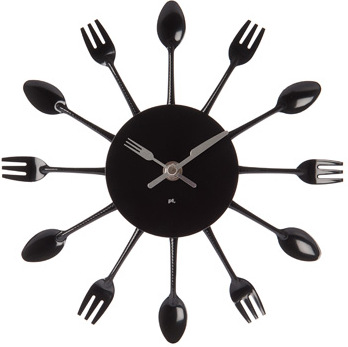  Čierne kuchynské hodiny vidličky 25cm - Obrázok č. 1