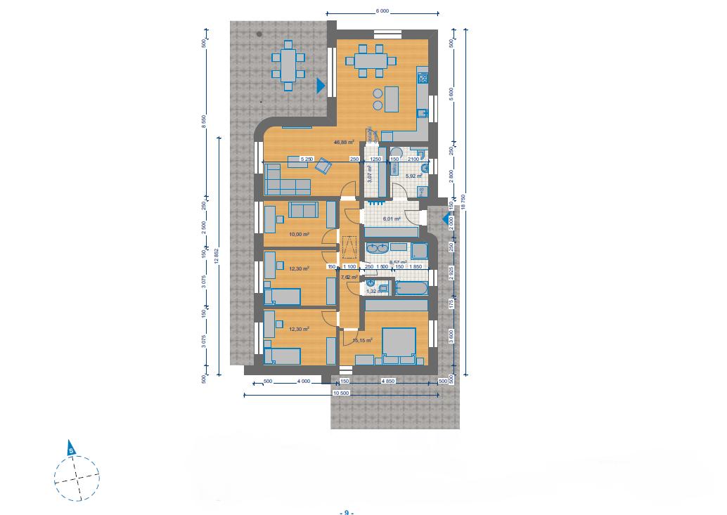 Projekt - Zastavěná placha 168 m2
Užitná plocha 130 m2 + 18 m2 terasa