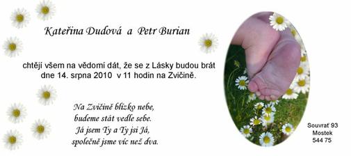naše svatební oznámení s nožičkama našeho synáčka a báseň od ženicha