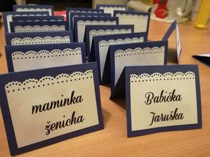 jmenovky. Teď koukám, že maminka má malé M.. ostatní začínají velkými písmeny. Tak jestli budu nechávat dotisknout více jmenovek, tak udělám novou pro maminu ženicha