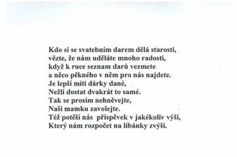 Kartičku s tímto textem bych chtěla přiložit k oznámení.