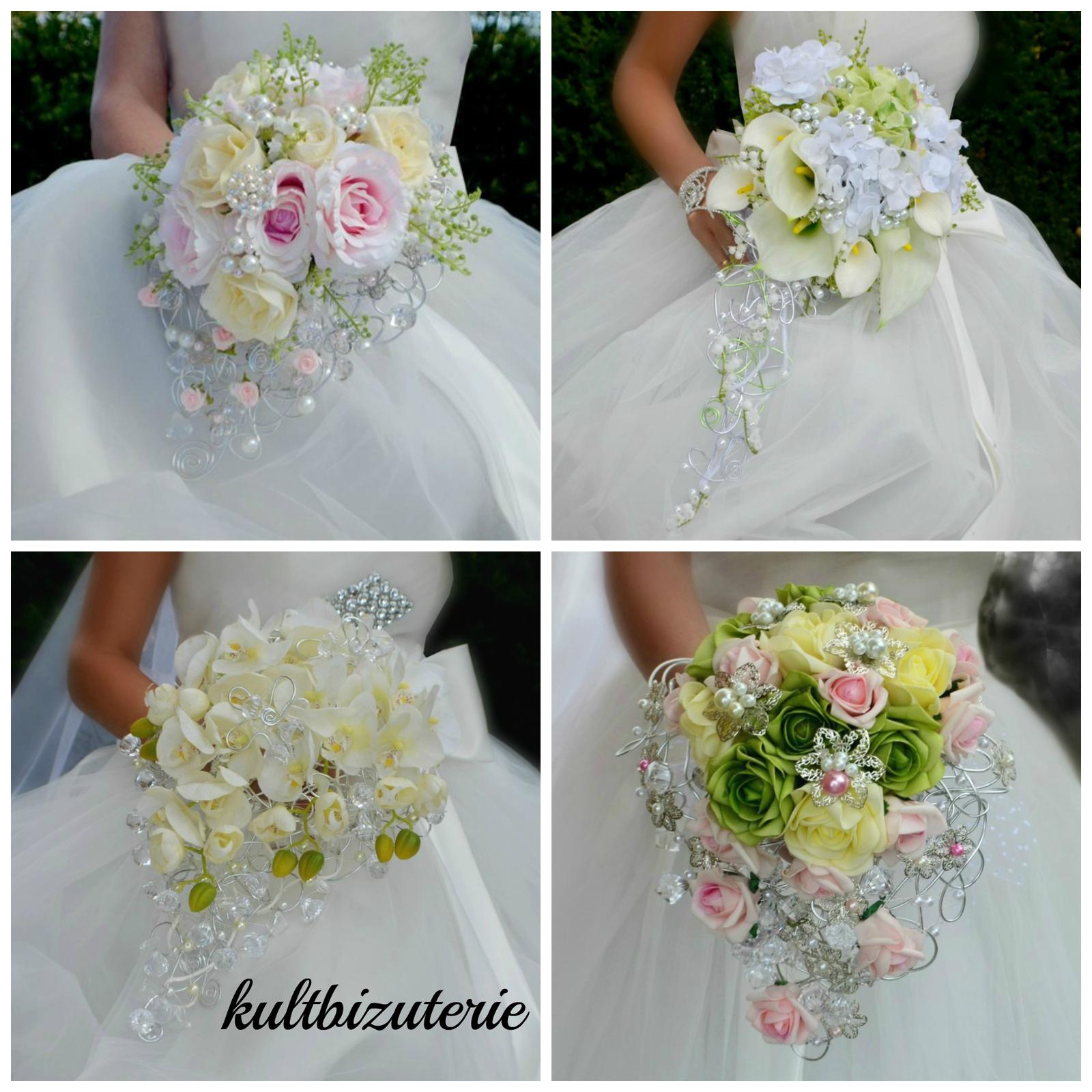 Svatební převislé kytice - Svatební převislé kytice v jemné klasické barevnosti , vhodné k šatům s jednodušší sukní.... objednávat můžete zde http://www.fler.cz/zbozi?ucat=187754 .‪#‎svatebnikytice‬ ‪#‎kytice‬ ‪#‎svatba‬ ‪#‎satenovakytice‬ #svatba ‪#‎kultbizuterie‬ ‪#‎svatebni