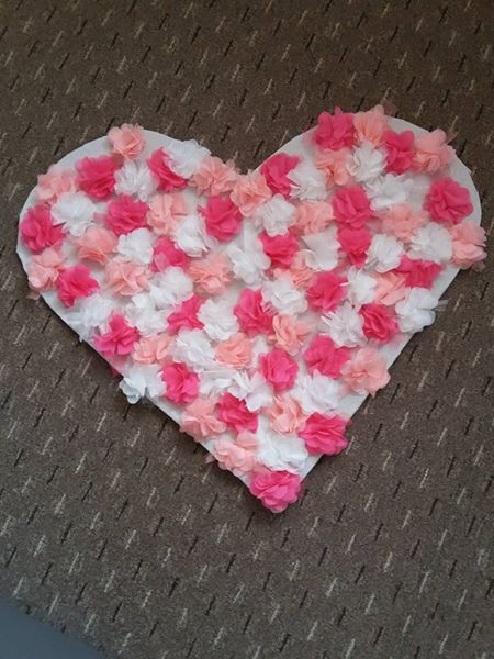 Velké srdce s 3D látkovými květinami - Obrázek č. 1