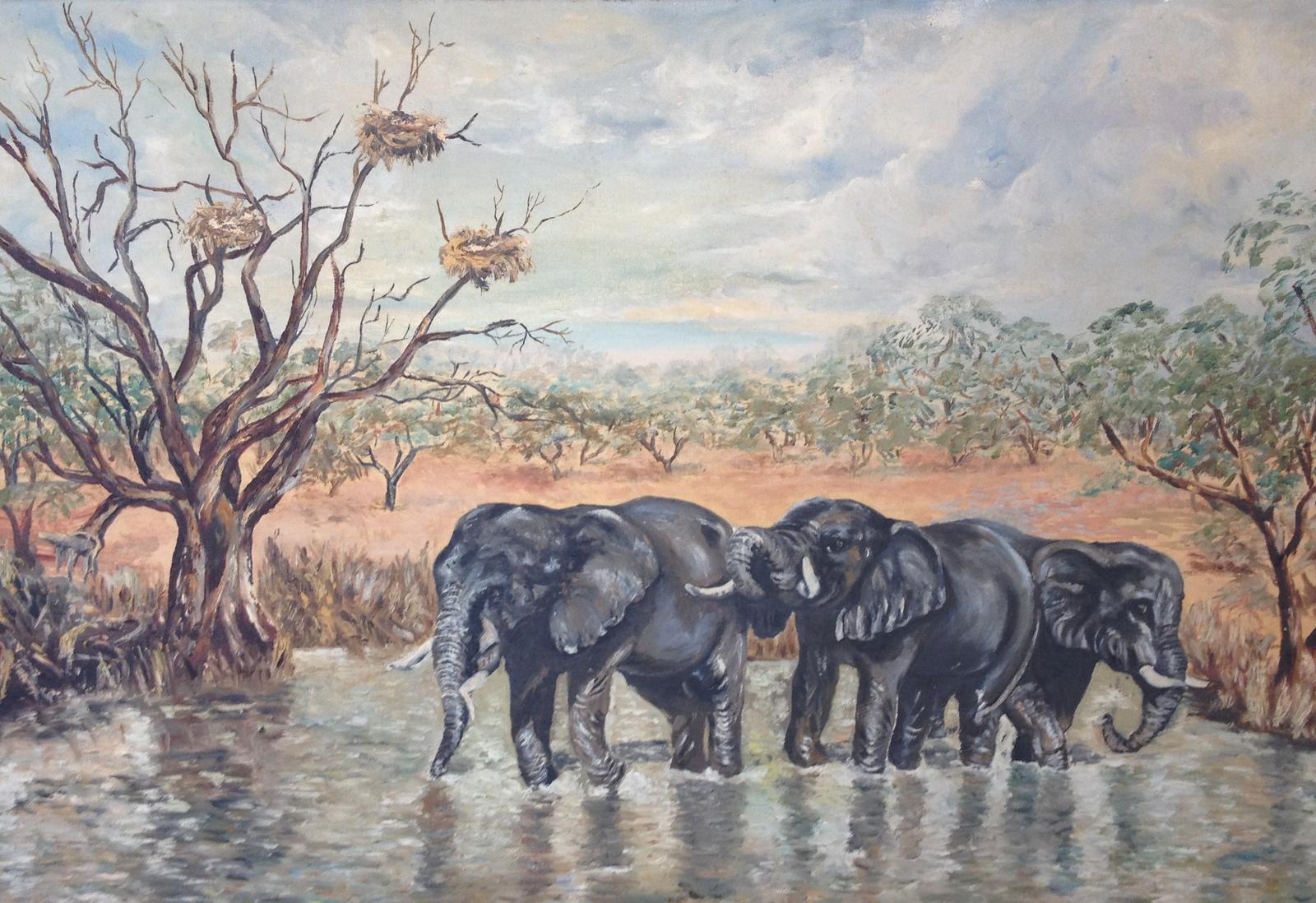 Olejomaľba s motívom slonov - Obrázok č. 1