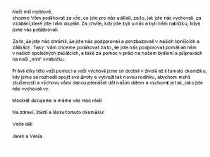 a toto je již text poděkování rodičům..