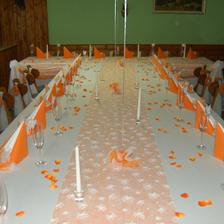 Tak podobně by mohla vypadat svatební tabule, ale u prostřed bude nařasená, čistě oranžová organza