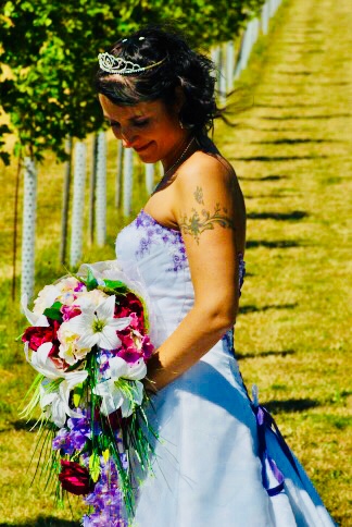 Fialová svatba - Umělá kytice na zakázku