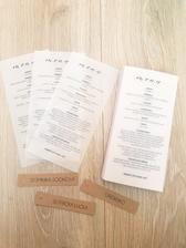 Menu na transparentnom papieri + menovky na hnedom