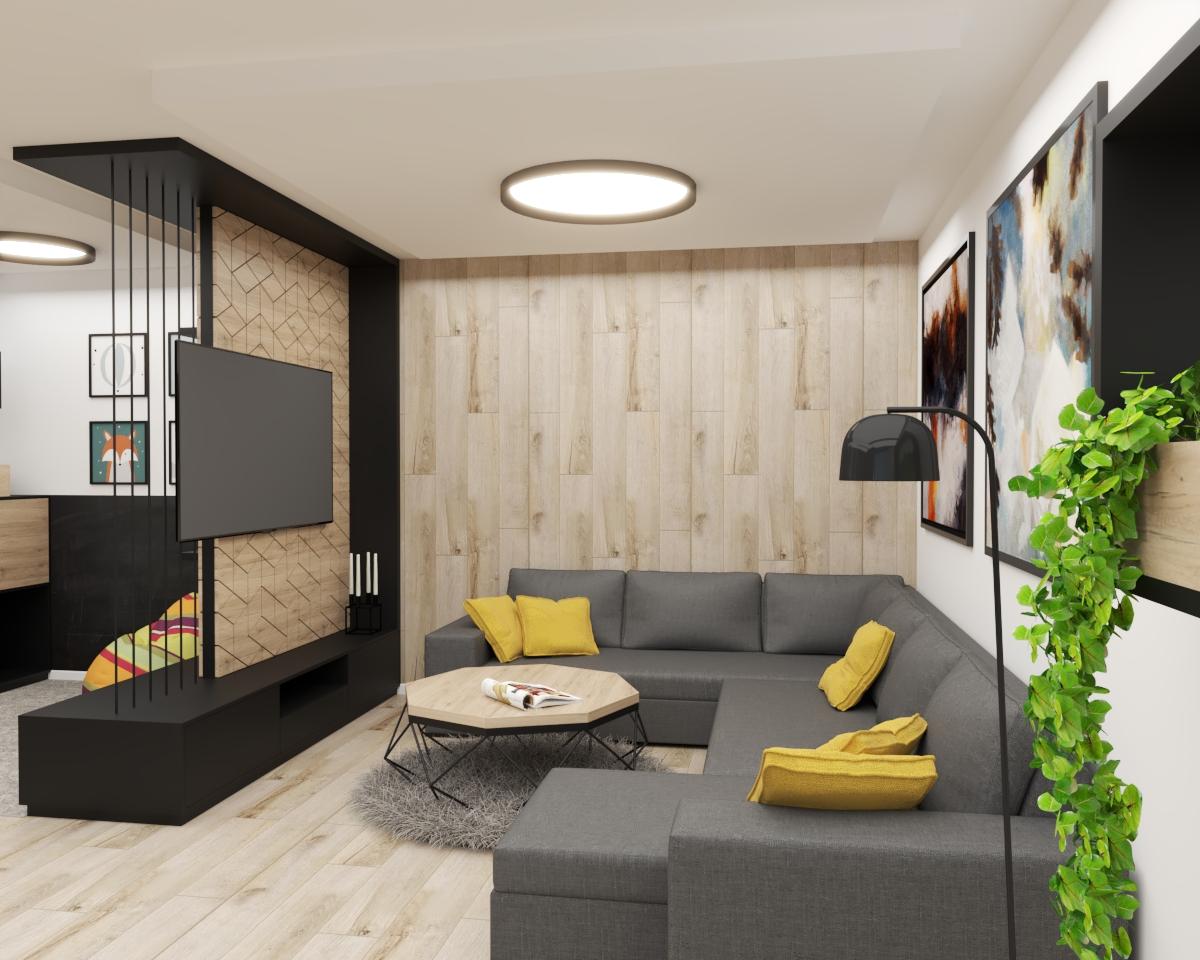 Grafické návrhy kuchynských liniek 2021 - Grafický návrh čiernej matnej kuchyne spojenej s obývačkou do bytového domu v ZV - obr.6
