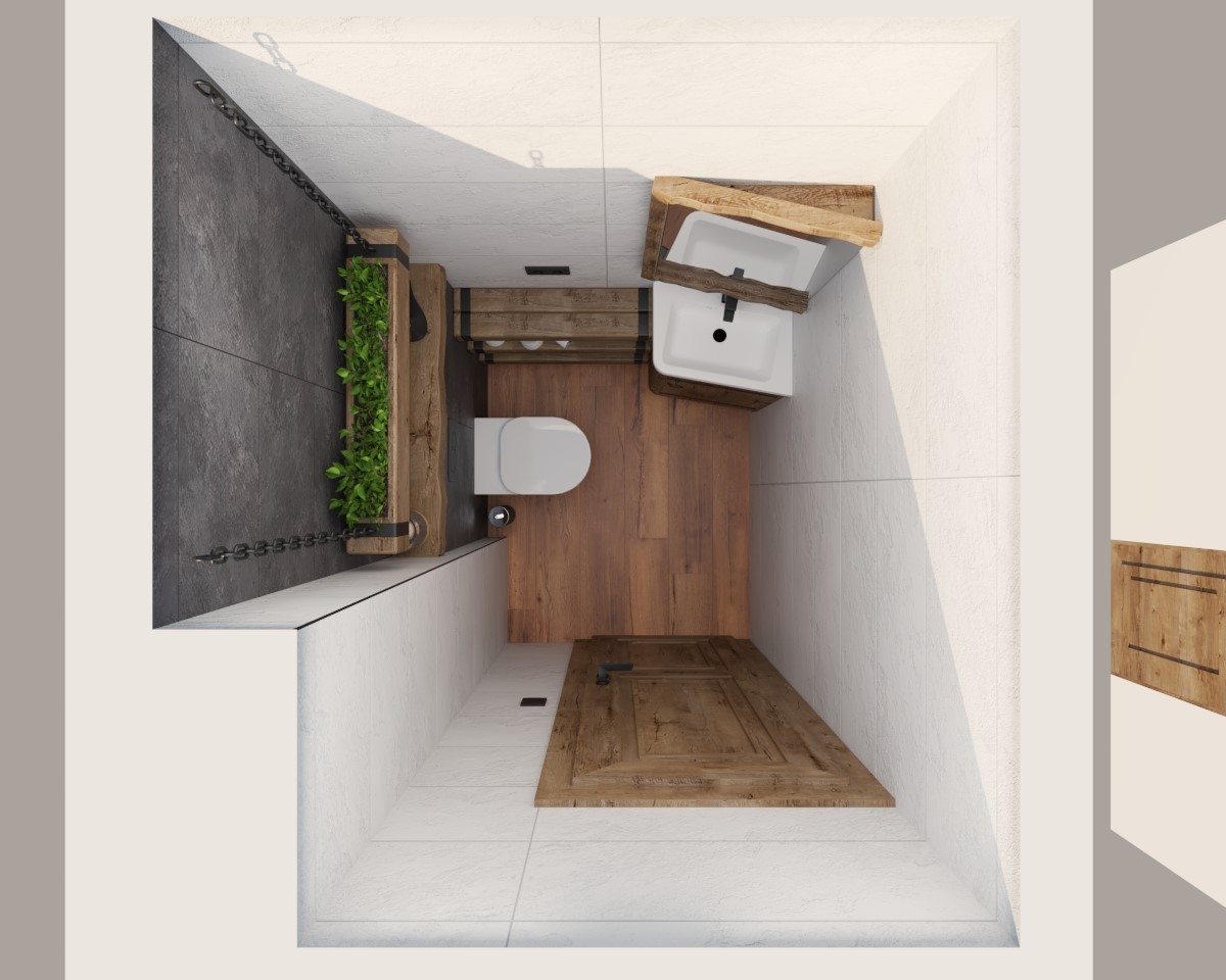 Grafické návrhy interiér 2021 - Grafický návrh WC do rodinného domu vo vidieckom štýle - obr.3