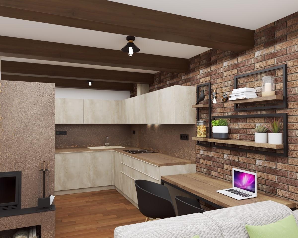 Grafické návrhy interiér 2022 - Grafický návrh kuchyne spojenej s obývačkou v kombinácii keramické dvierka a Dub Halifax prírodný - obr.5