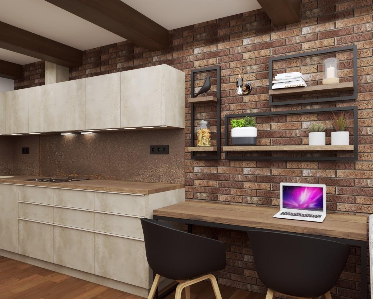 Grafické návrhy interiér 2022 - Grafický návrh kuchyne spojenej s obývačkou v kombinácii keramické dvierka a Dub Halifax prírodný - obr.4
