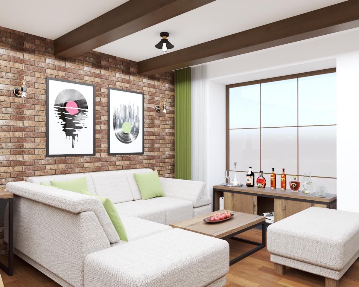 Grafické návrhy interiér 2022 - Grafický návrh kuchyne spojenej s obývačkou v kombinácii keramické dvierka a Dub Halifax prírodný - obr.6