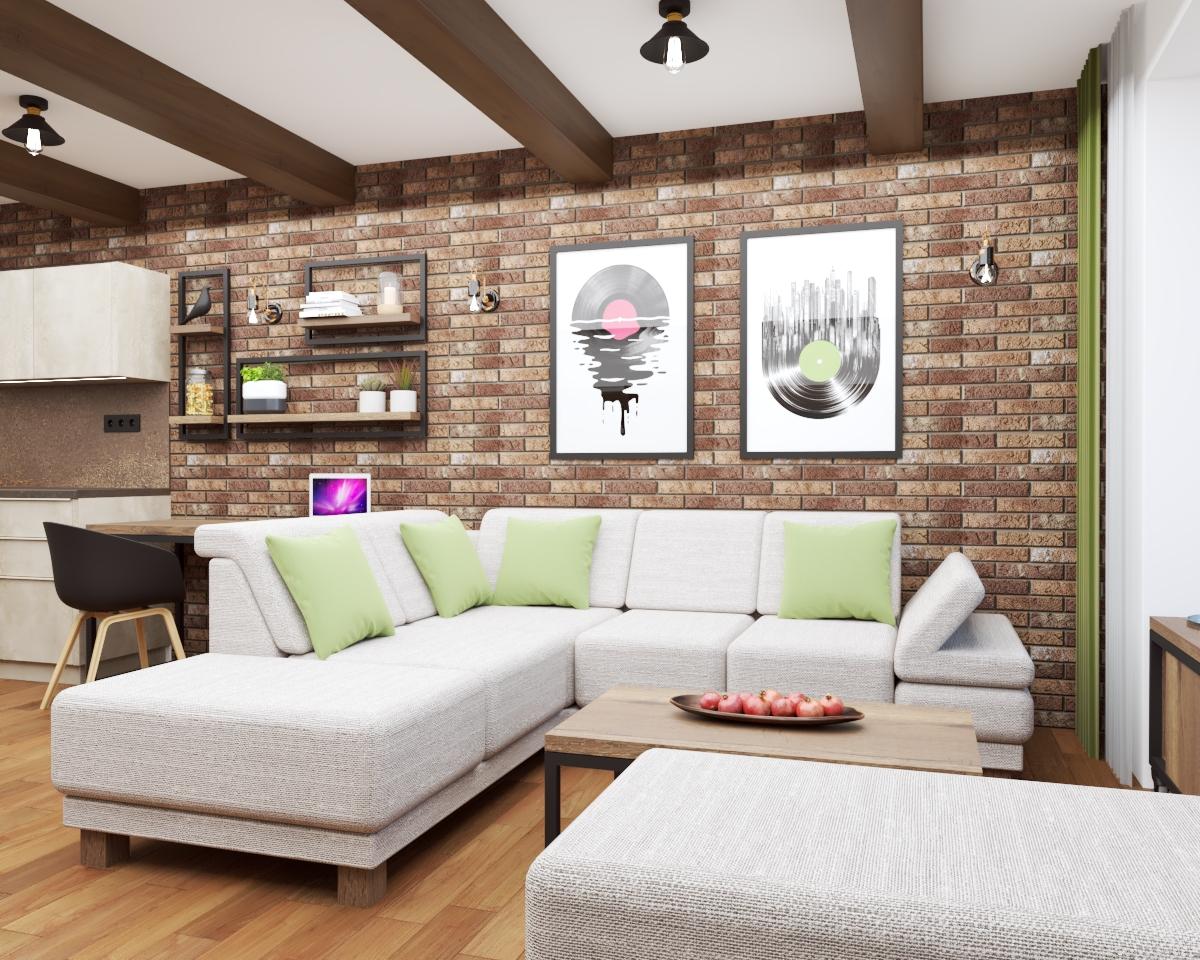 Grafické návrhy interiér 2022 - Grafický návrh kuchyne spojenej s obývačkou v kombinácii keramické dvierka a Dub Halifax prírodný - obr.7